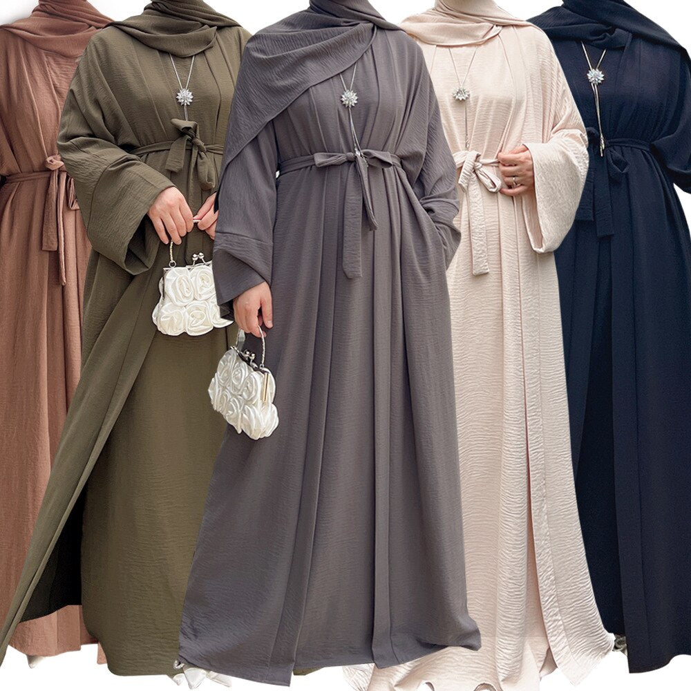 2-3 Piece Plain Abaya Dress Set